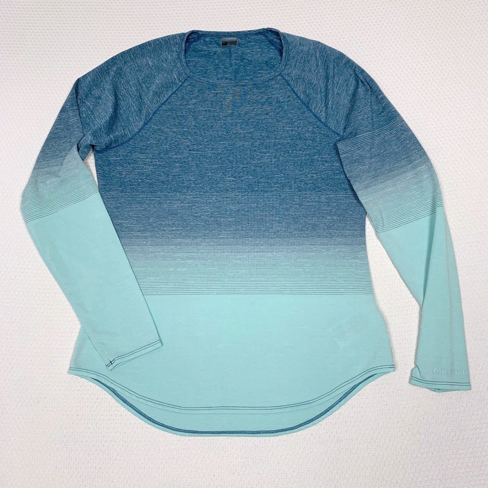 Marmot Women L Blue Mint Ombre Space Dye Long Sleeve Active Top Sweatshirt Shirt